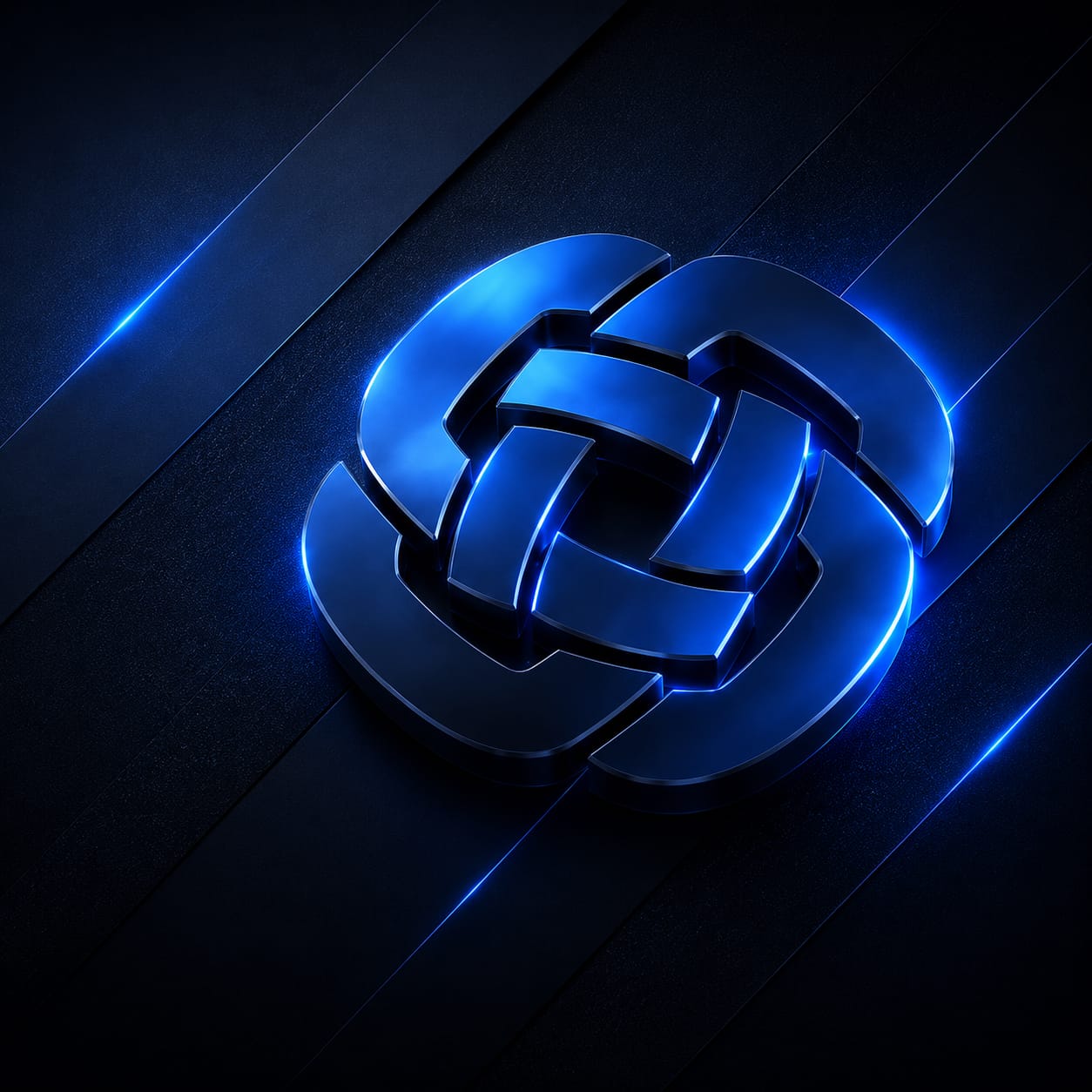 A modern Rose Law APC logo featuring an interlocking design, rendered in a glossy blue and silver finish. It is placed against a dark textured background with subtle blue lighting accents, creating a sleek, high-tech appearance.