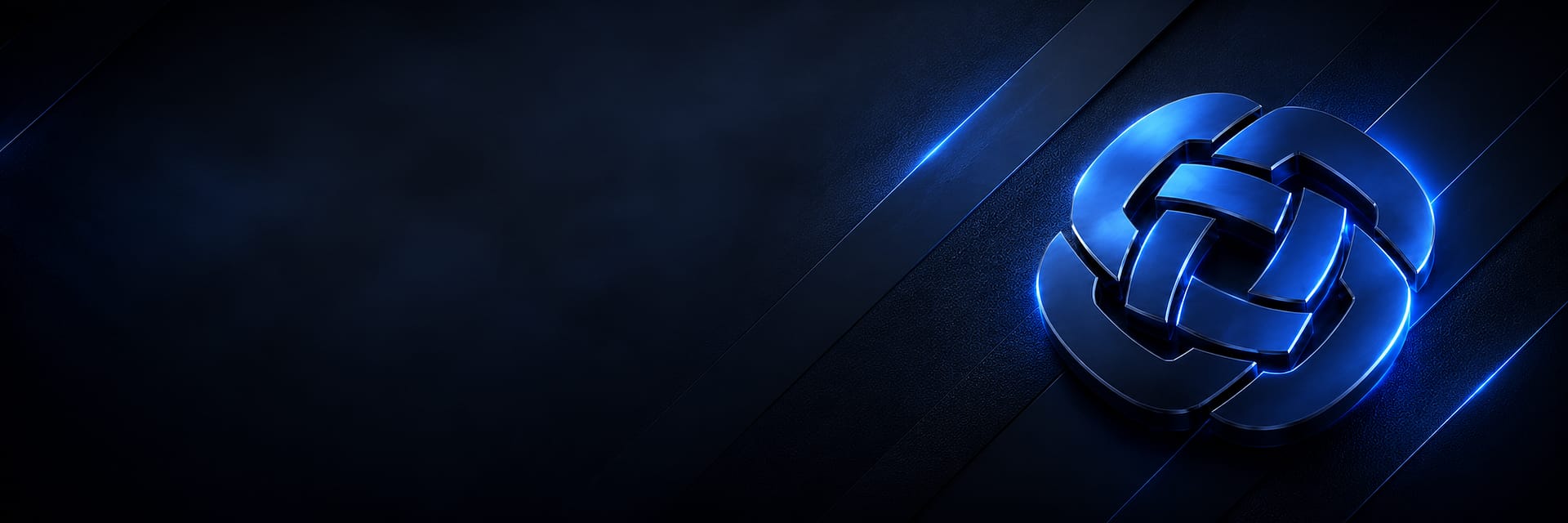 A dark background with a geometric blue Rose Law APC logo featuring interlocking shapes. Subtle blue light accents are visible on the left side, adding depth to the composition. The overall effect is sleek and modern, conveying a tech-inspired aesthetic.