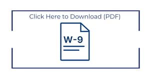 A graphic indicating a downloadable W-9 form in PDF format. The image features a representation of a W-9 form with a header text "Click Here to Download (PDF)" displayed above it in a simple and clear layout.