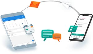 A tablet and a smartphone with messaging icons and calendar elements, illustrating communication and scheduling features. This image represents digital tools that can assist Labor & Employment Attorneys in managing client interactions effectively.